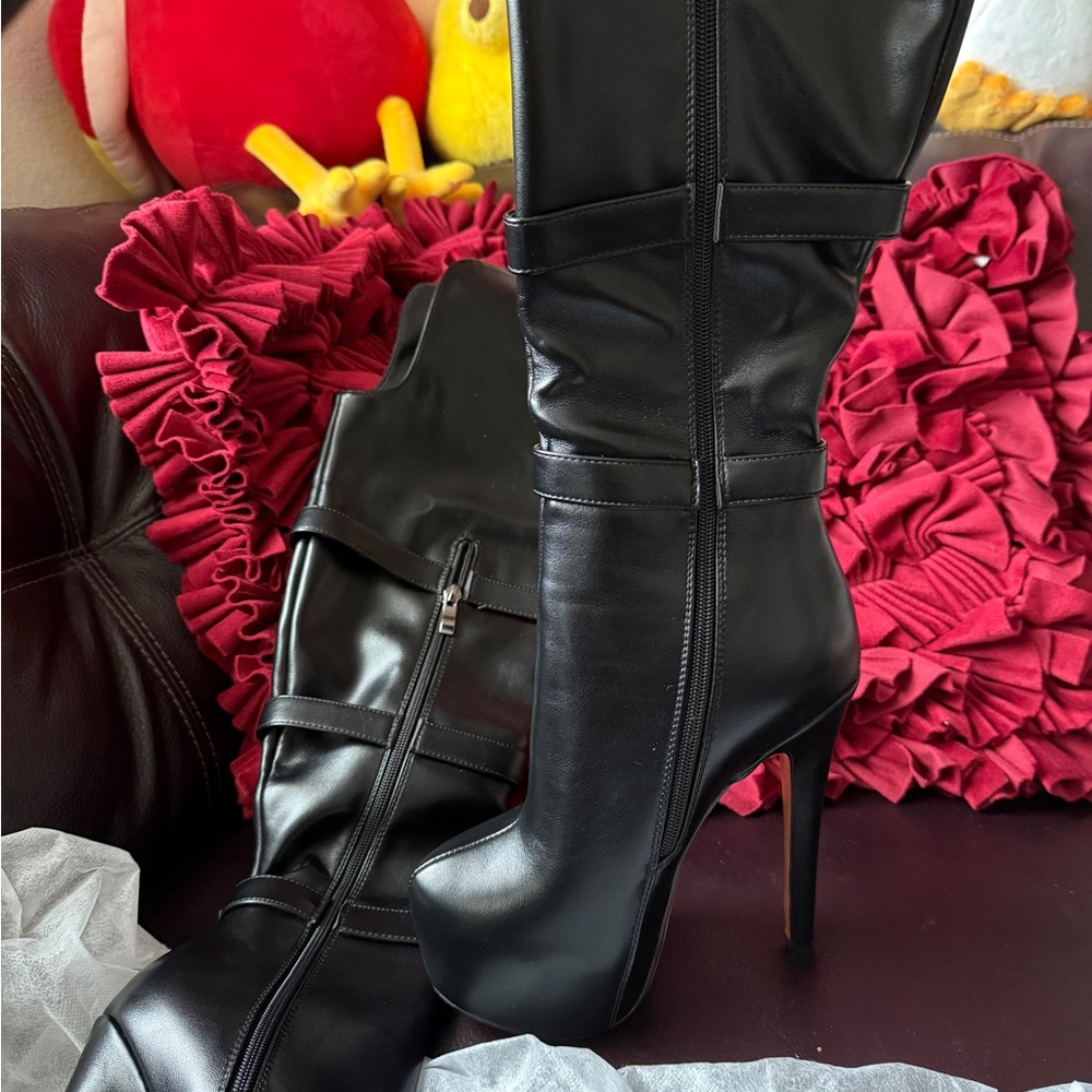 Black Platform Stiletto Boots size 7 new - Picture 3 of 6
